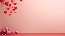 Hearts on pink background with copy space
