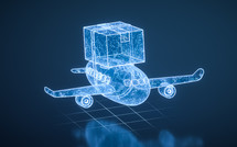 Plane and cargo with blue technology structure, 3d rendering.