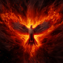 Winged dove in red flames, a representation of the New Testament Holy Spirit