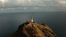 Cristo Rei statue Madeira aerial view