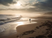 Man walking on a deserted beach