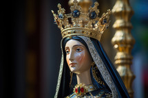 Statue of the Mother Mary with a crown in the church.