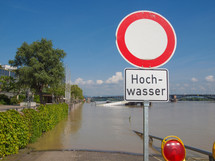 River Rhine flood in the city of Mainz, Germany