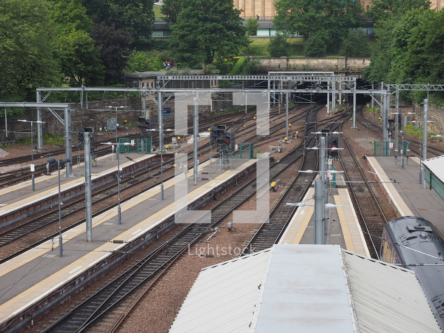 EDINBURGH, UK - CIRCA JUNE 2018: Trains at Edinburgh Waverly railway station