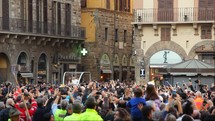 FLORENCE, ITALY - NOVEMBER 10, 2015: Pope Francis in Florence for the National Ecclesial Convention. Live connection in Piazza Della Signoria from the Artemio Franchi stadium for the celebration of the Holy Mass. (For editorial use only)