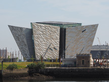 BELFAST, UK - CIRCA JUNE 2018: Titanic Belfast centre on the site of the former Harland Wolff shipyard where the RMS Titanic was built