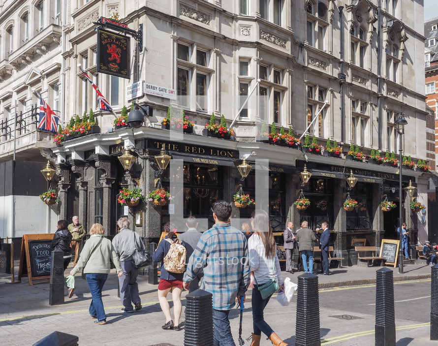 LONDON, UK - JUNE 09, 2015: The Red Lion pub situated in London political heart near the Houses of Parliament has been the favoured pub of the political elite for centuries