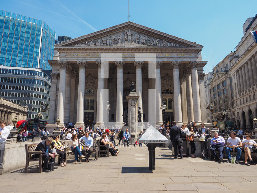 LONDON, UK - JUNE 11, 2015: People in front of The Royal Stock Exchange
