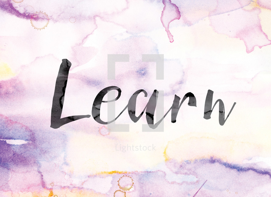 word learn on watercolor background 