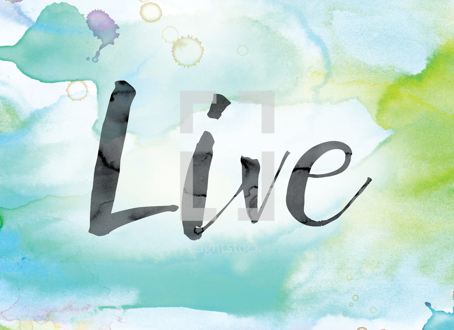 word live on watercolor background 