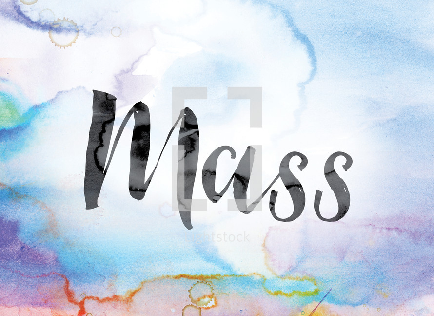 word mass on watercolor background 