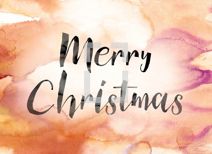 Merry Christmas on watercolor background 