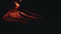 Lava rivers from Pacaya volcano eruption in Guatemala - Drone Aerial shot	