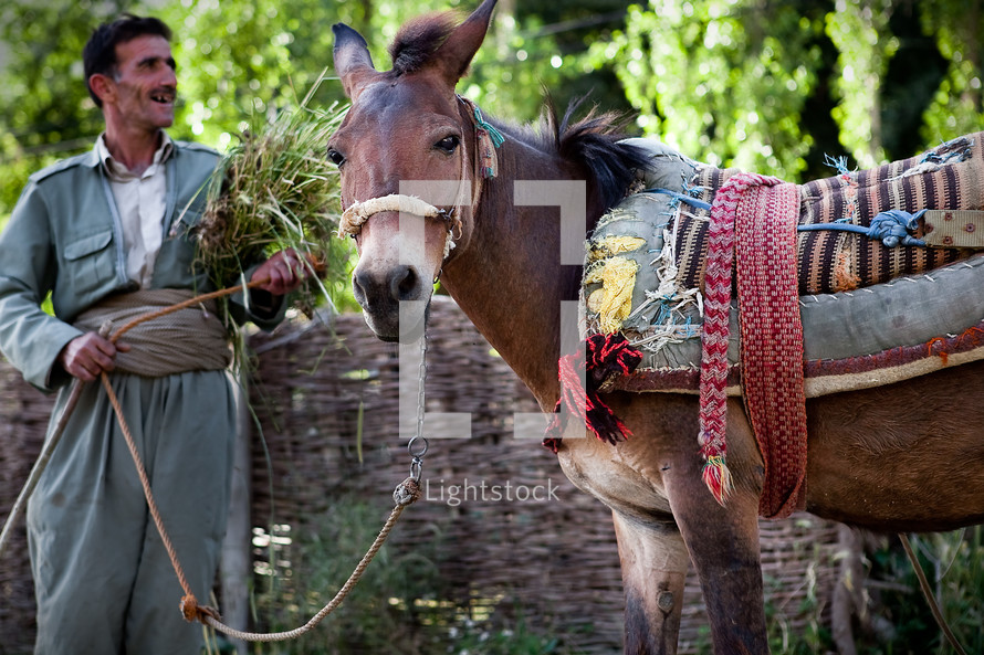Kurdish villager, Muslim, with work pony