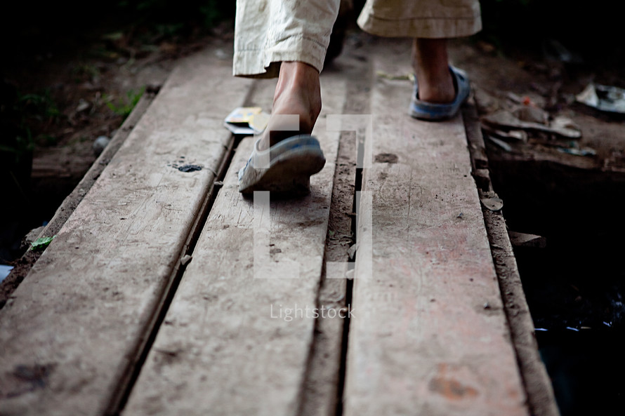 Walking on wooden planks