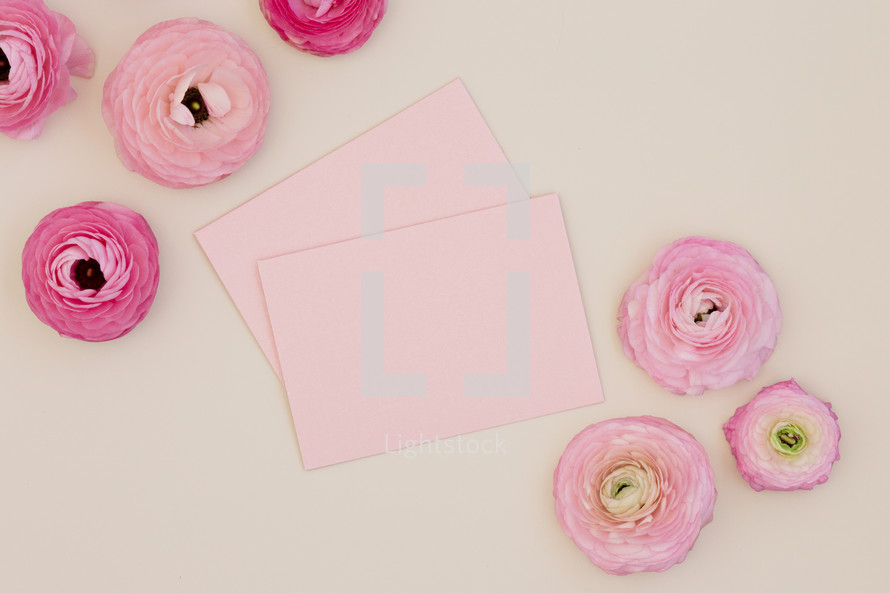 pink peonies and envelopes 