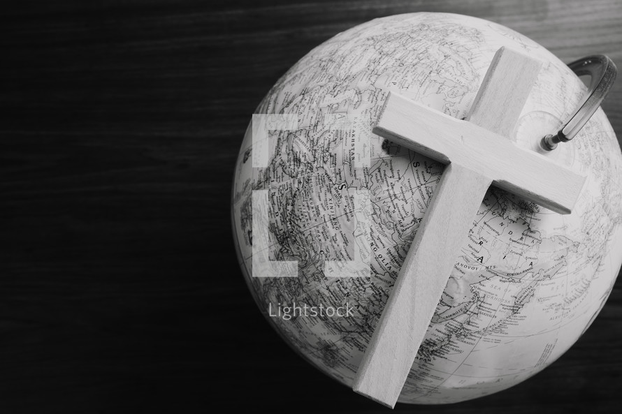 cross and globe in black and white 