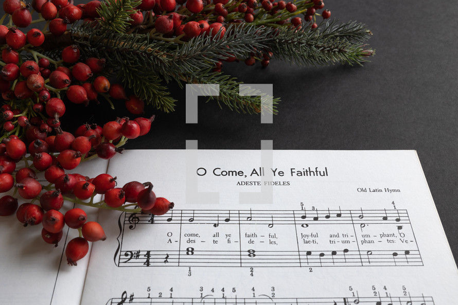 Christmas sheet music on a black background 