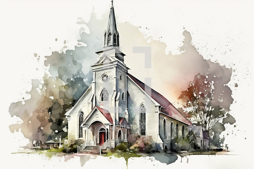 Church Watercolor Art Illustration