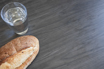 water and bread closeup 