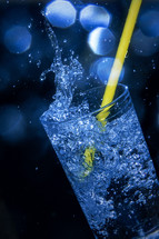 Close-up of a glass of water falling
