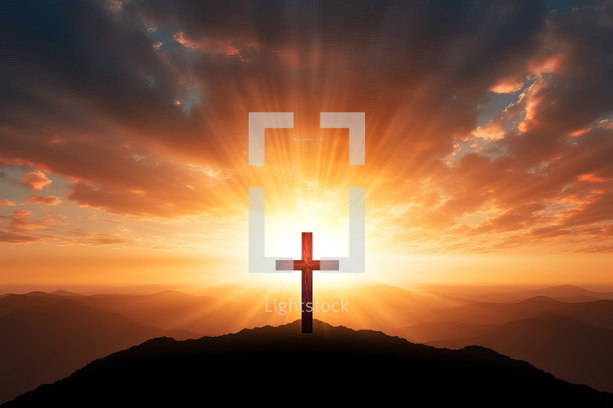 Cross with Sunset Background