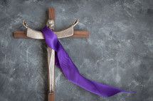 Risen cross with purple shroud 