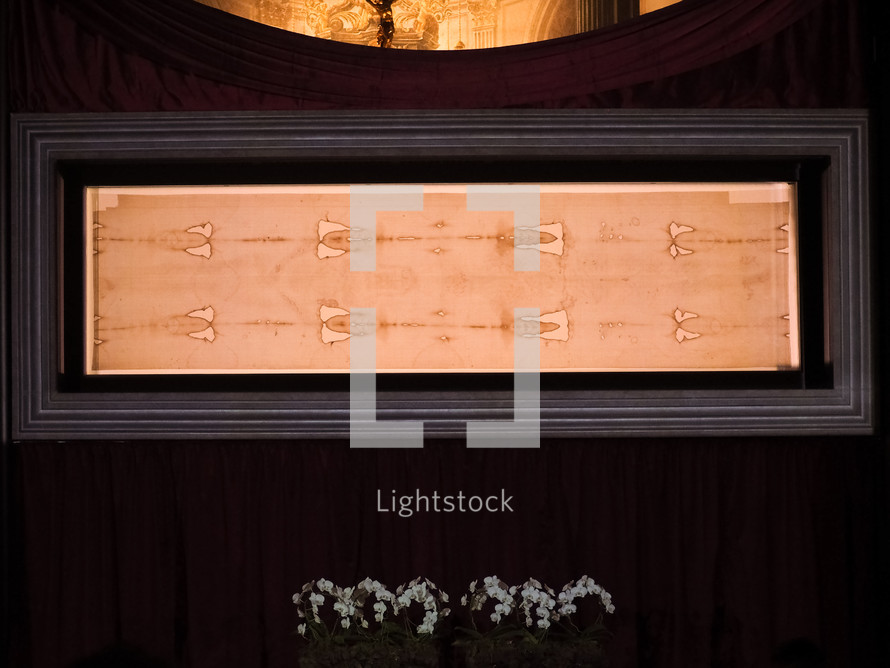 TURIN, ITALY - CIRCA JUNE 2015: The Holy Shroud of Turin exposition at Turin Cathedral - EDITORIAL USE ONLY