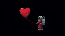 astronaut catching heart in outer space 