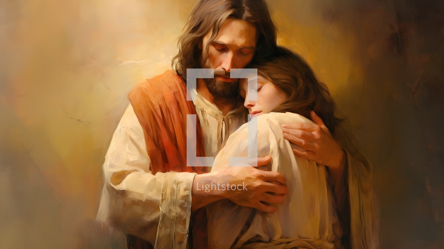 Jesus hugging a woman