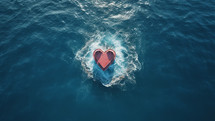 heart shaped boat in the middle of the sea 