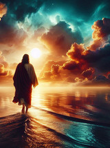 Jesus, walking on the water, portrait, new testament