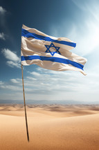 Israeli Flag Billowing in Desert Winds