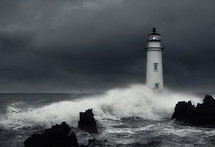 Lighthouse with Stormy Sea