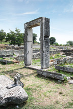 Philippi City Library. These ruins from Ancient Philippi mark the doorway to the library in Philippi. This city was visited by St. Paul as recorded in Acts 16 of the Bible. These ancient ruins contain ruins from the Greek and Roman time period.