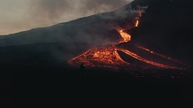 Drone aerial lava molten in Guatemala, Pacaya Volcano