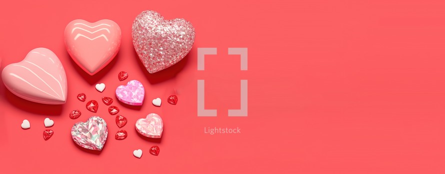 Glistening 3D Heart, Diamond, and Crystal Illustration for Valentine's Day Theme