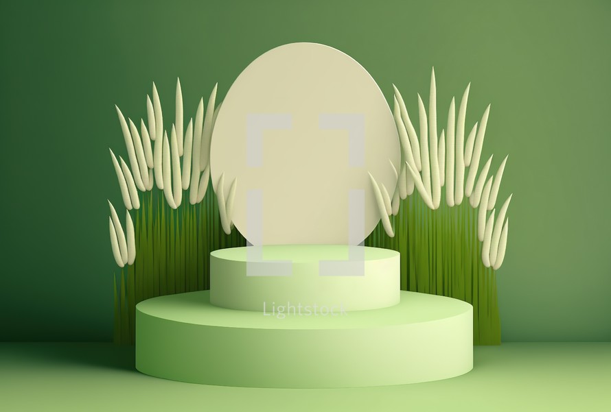 3d illustration of a product display with green grass podium