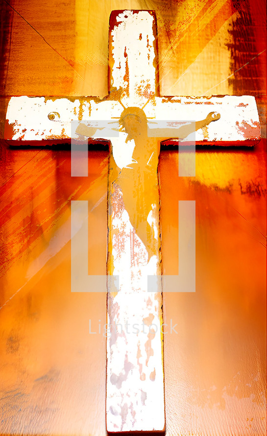 orange red white brown cross digital art vertical format with some AI input