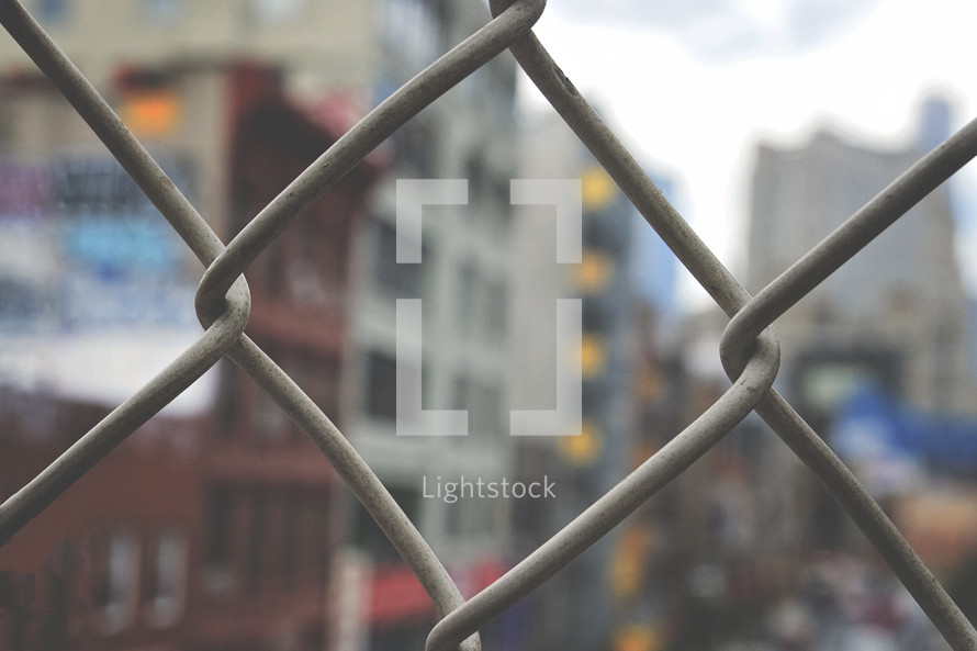 chain link fence and view of buildings 