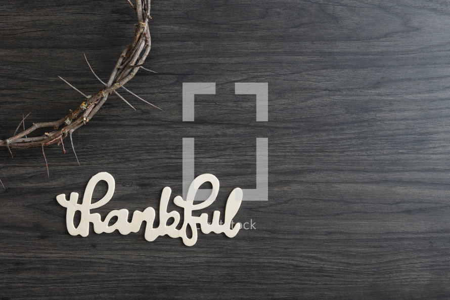 crown of thorns and thankful sign 
