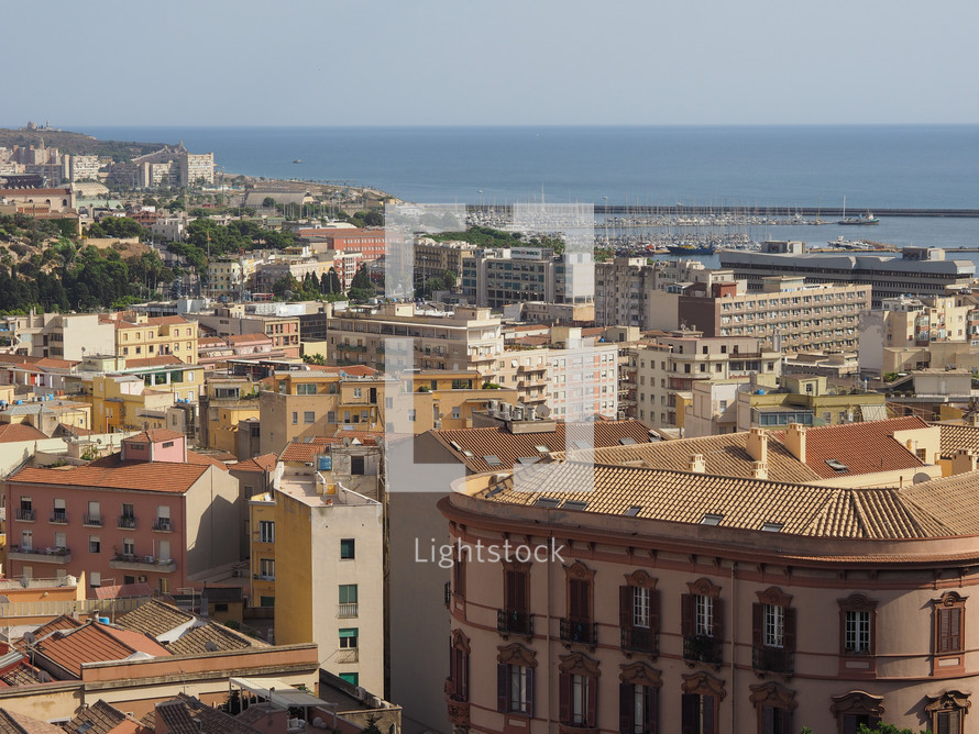 CAGLIARI, ITALY - CIRCA SEPTEMBER 2017: Aerial view of the city