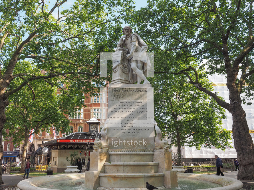 LONDON, UK - JUNE 10, 2015: Statue of William Shakespeare built in 1874 in Leicester Square