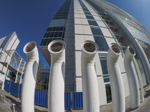 TURIN, ITALY - CIRCA SEPTEMBER, 2015: The new San Paolo headquarters designed by Renzo Piano are the highest skyscraper in town, seen with fisheye