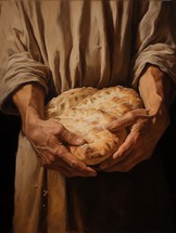 Hands of Jesus holding bread