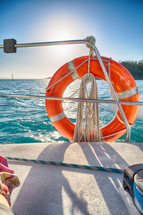 life ring on a catamaran deck 