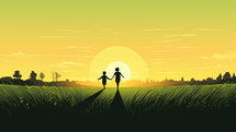Silhouette of a happy family at sunset