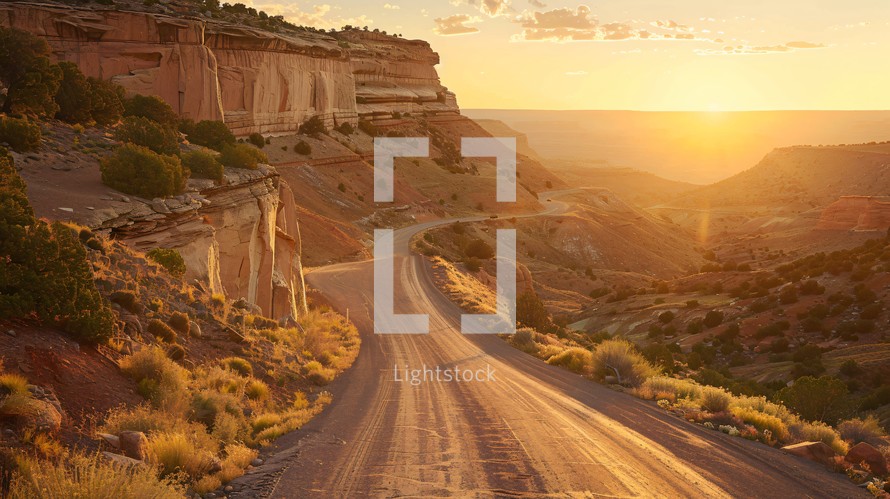 The Road Near A Canyon At Sunset 