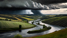 A storm rolling in over a valley