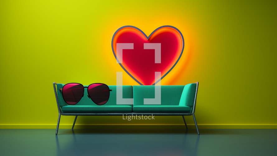 A living room with neon for valentine's day 